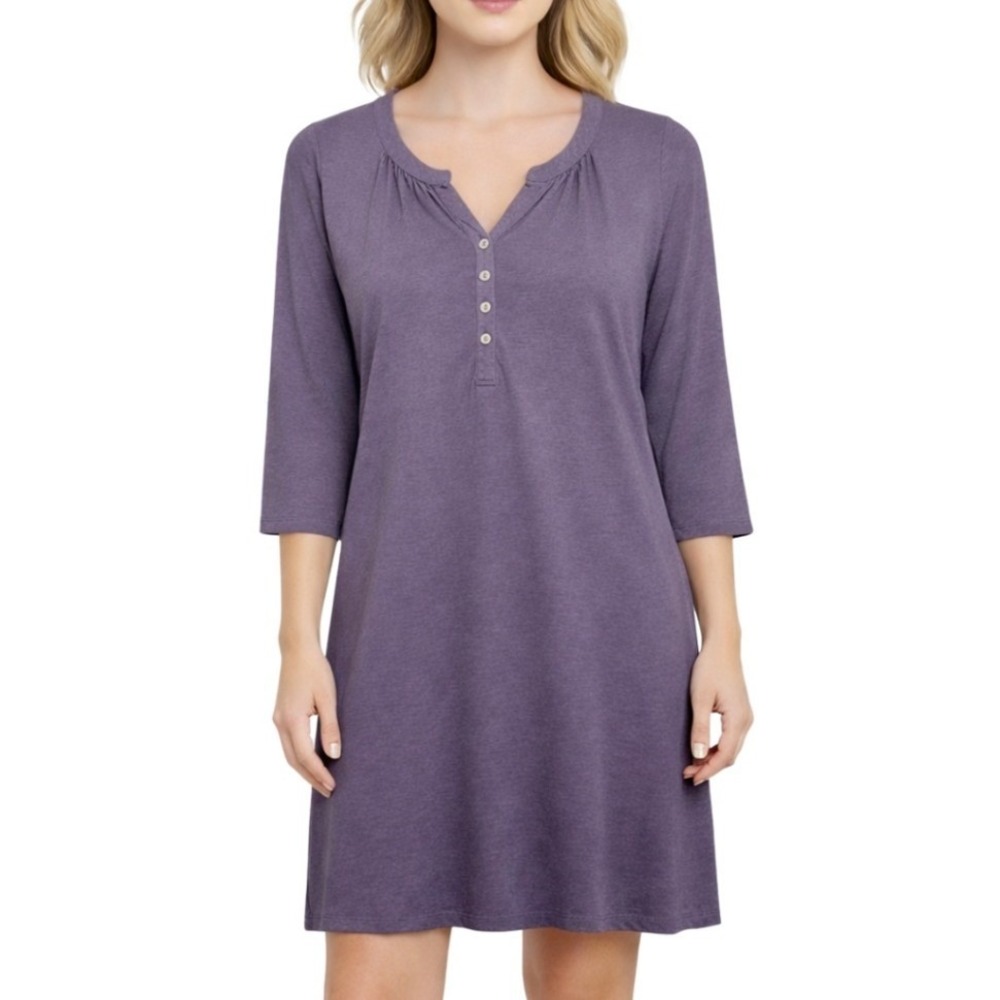 Boden Womens Gray Henley Jersey Dress 3/4 Sleeve Modal Cotton Blend Size US 4R